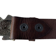 Back of chocolate leather belt